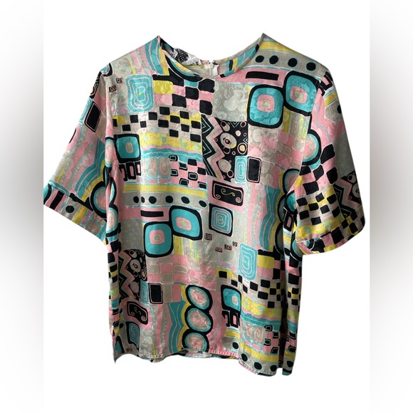 Tops - Vintage Colorful Geometric Patterned Top